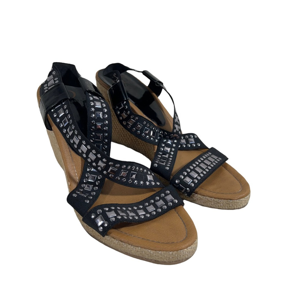 Kelsi Dagger Womens Delana Espadrille Sandals Black Wedge Heels Studded 10 M